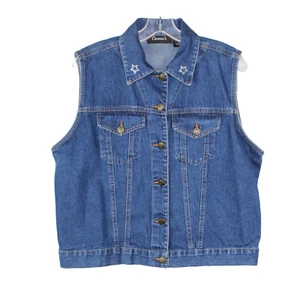 Cassee's Jean Vest Blue Denim Women Size L Star Cactus Rhinestone Western - Picture 1 of 6