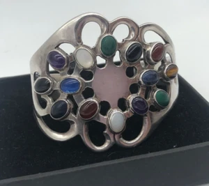 silver Mexico bracelet Heavy 67grams BEAUTIFUL multi stone MEX 925 - Picture 1 of 11