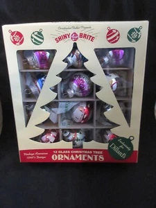 Christopher Radko Shiny Brite Glass Ornaments Christmas Flocked 1.75" NEW Box-12 - Picture 1 of 5