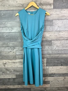 Hobbs Twitchell Midi Dress UK 14 Blue Wrap Tie Flare Pockets Woven Sleeveless - Picture 1 of 12