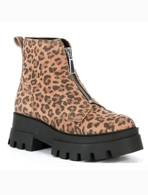 Gianni Bini Cuero Suela Gruesa Cremallera Frontal Botas Tobillo Animal Leopardo Nuevo 9 Foto 1 de 4