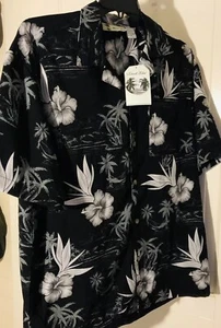Island Blue Hawaiian Tropical Floral Polyester Shirt New With Tags Size L - Picture 1 of 11