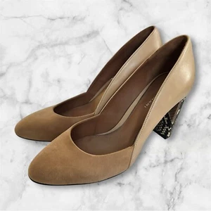 Elie Tahari Two Tone Beige Snake Print Block Heel Pumps Sz 40(EU) 9-9.5(US) NWOT - Picture 1 of 5