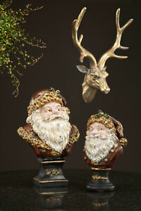 Bust Santa Claus Christmas Shabby Decorative Figurine Vintage 11 3/8in