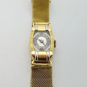 Reloj de pulsera suizo vintage con correa de malla de oro de 14K para dama  - Imagen 1 de 10