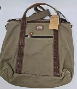 Khaki Tan Leather Canvas Tote Bag Utility Urban Edge Shoulder Large - Picture 1 of 3