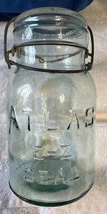 ATLAS E-Z Clear Green Glass Canning Jar With Lid 7-1/2”tall m634 - Picture 1 of 24