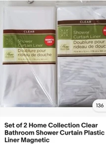 Set of 2 Home Collection Clear Bathroom Shower Curtain Plastic Liner Magnetic L2 - Picture 1 of 9
