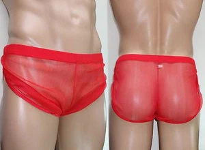 K3167 Mens Tulle Net Boxer Brief Side Split Shorts - Picture 1 of 5