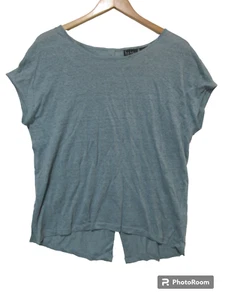 Sz M NWOT Nicole Miller BUTTONS ON BACK Gray 100% Linen Shirt Tee Top NEW - Picture 1 of 11