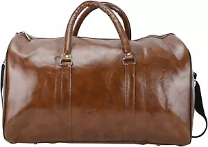 Mens PU Leather Duffle Weekend Bag Sports Travel Luggage Handbag Holdall Brown - Picture 1 of 7