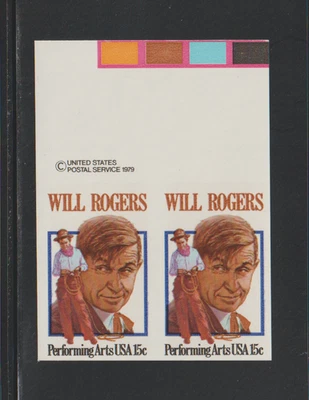 US ERROR Stamps #1801a Will Rogers: Imperf copyright pair. MNH - Image 1 of 2