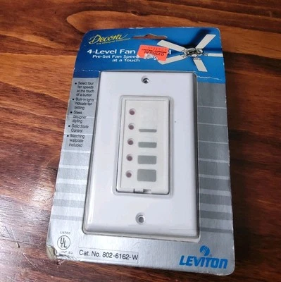 Leviton Decora 6162  WHITE Quiet Fan Speed Control with 4 Presets - Wall Kit - Image 1 of 3