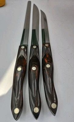 Lote ~ 3 CUCHILLOS CUTCO ~ 1723 ~ 1724 ~ 1729 ~ Manijas de remolino marrón Foto 1 de 4