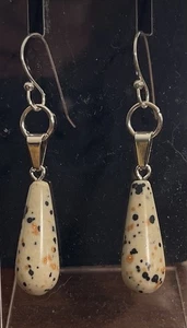 Howlite Teardrop Earrings – Natural Stone with Gray Veins –Handmade Dangle - Picture 1 of 1