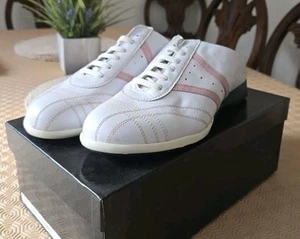 Women's Slip-on Trainer Mule Style White With Pink Stripes - Picture 1 of 5