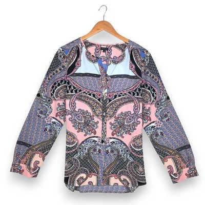 Blusa Talbots com botões grande multicolorida estampa de cachecol paisley rosa - Imagem 1 de 4