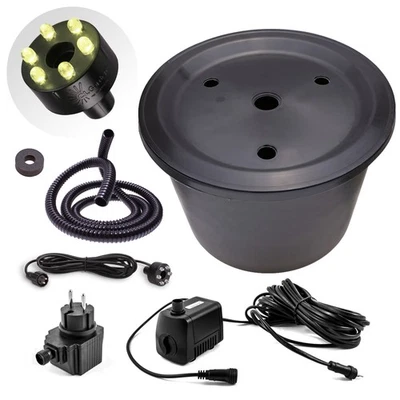 Springbrunnen Set Pumpe mit warmweißer LED kleines Erdbecken rund Wasserspiel   - Bild 1 von 4