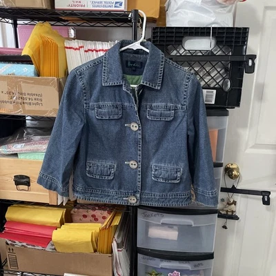 Jaqueta jeans Boden cropped, forrada, azul, tamanho 10, botões grandes - Imagem 1 de 4