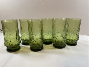 Juego de 6 vasos vintage Anchor Hocking flor de lluvia verde texturizada 16 OZ - Imagen 1 de 6