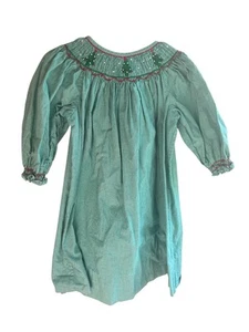 Vintage Little Girls Strasburg Christmas Tree Green Checkered Dress Sz 18 Mos - Picture 1 of 5