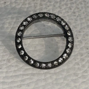 Vintage Sterlingsilber und Strass runder Kreis Brosche Anstecknadel 1" Durchmesser - Bild 1 von 4