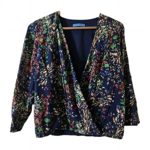 Blusa Alice + Olivia blu stampa floreale astratta avvolgente in seta piccola - Foto 1 di 6