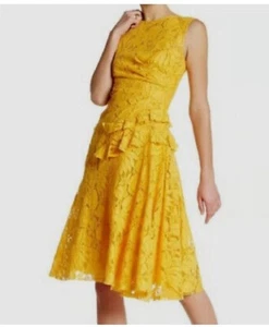 Oscar De La Renta Women's Yellow Silk Laced Sheath Dress Size 6 - Picture 1 of 8
