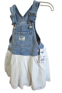 Oshkosh Vestbak White Eyelet denim Overall Dress 18 Mos Jumper Baby Girl-NWT - Picture 1 of 3