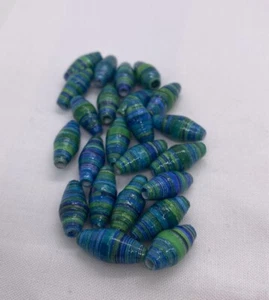 Blue and Green Paper Beads for Jewelry & Crafts, Jewelry Supplies - Picture 1 of 4
