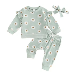 Toddler Baby Girl Clothes Daisy Ruffle Sweatshirt Pullover Top Pants Headband... - Picture 1 of 7