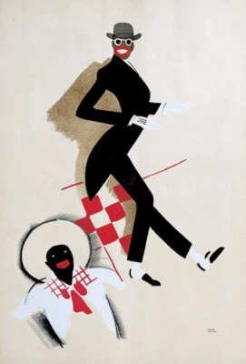 Черная художественная гравюра Пола Колина 1927 — смелый портрет кабаре в движении в стиле деко - Изображение 1 из 2