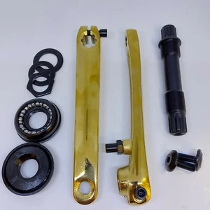 BMX 3 Piece Crankset Crank Arms Axle Bottom Bracket Old School US Sized GOLD - Picture 1 of 8