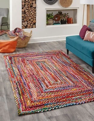 Runner Rug 100% Cotton Handmade Rectangle Area Carpet Living Modern Room Rug - Image 1 of 4