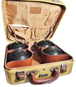 4 HENSELITE Lawn Bowls Size 1 Supergrip Heavyweight Balls In Vintage Yellow Bag - Bild 1 von 20