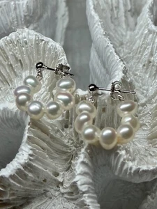 925 STERLING SILVER FRESH WATER PEARL EARRINGS LENGTH 0.8 Inch - Picture 1 of 12