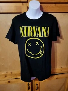 Neu ohne Etikett Nirvana klassisches Old School schwarzes T-Shirt Lächeln Gesicht Bild Größe Small - Bild 1 von 5