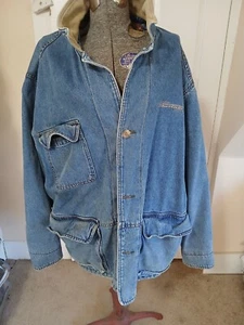 Vtg Dunbrooke Upstream COOPER TIRES SIZE L Mens Denim Jacket Leather Collar READ - Picture 1 of 16