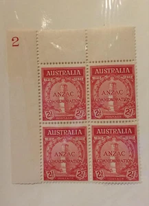Australia SG 154 Red Anzac 1935 predecimal Left corner block of 4 stamps NEW MNH - Picture 1 of 2