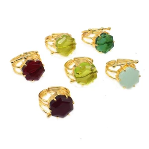 Hexagon Multi Quartz Ring Lot Of 6 Pcs Gold Plated Jewelry Adjustable Ring L938 - Bild 1 von 5