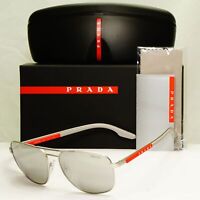 Prada Silver Mirror Sunglasses Pilot Red Mens Large PS53XS SPS 53X 1AP-04L