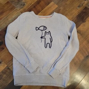 Johnny H blue stich stick figure cat & fish unisex sweatshirt youth 15/16 - Picture 1 of 5