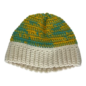 Sombrero hecho a mano para mujer o niña amarillo azul marfil colores 8 capas ganchillo por Marsha - Imagen 1 de 9