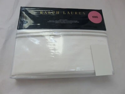 Ralph Lauren Penthouse Dover King Flat Sheet Deco White Silver - Image 1 of 4
