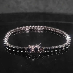 12Ct Black Moissanite Unisex Tennis Sparkling Bracelet in 14K White Gold Plated - Picture 1 of 11