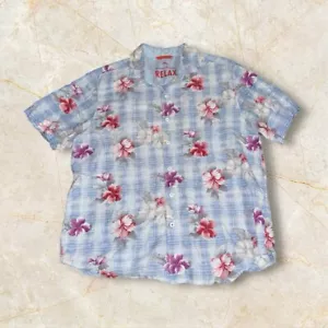 Camisa Tommy Bahama Relax Estampado Floral Mezcla de Lino Manga Corta Grande Aloha Beach - Imagen 1 de 5