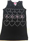 $32 Nwt Girls Black Tank Top With Silver / Pink Hearts Studded Love Sz 4