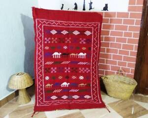 Moroccan Hooked Rug 3x5 ft, 100% Soft Wool Solid Natural Off red rug Carpet hand