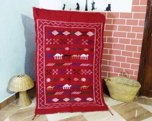 Moroccan Hooked Rug 3x5 ft, 100% Soft Wool Solid Natural Off red rug Carpet hand - Picture 1 of 9