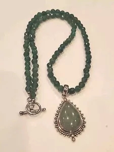 BEAUTIFUL 925 STERLING SILVER INDIA JADE BEADED NECKLACE - Picture 1 of 18